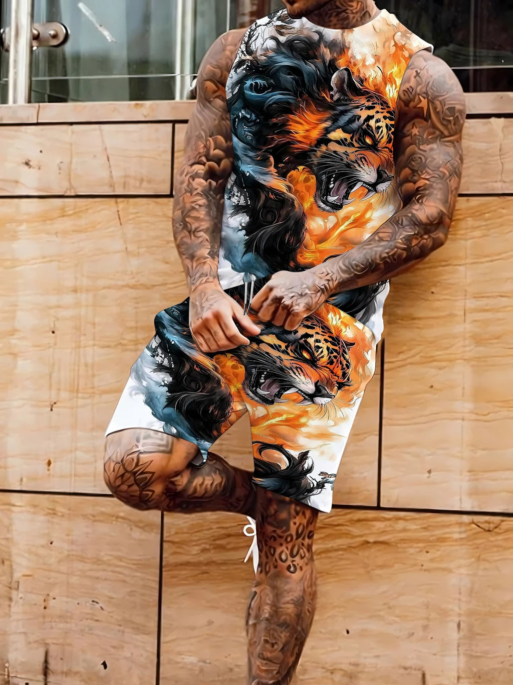 Men's Athletic Tank Top and Shorts Set Lightweight Polyester Sports Suit for Running and Jogging