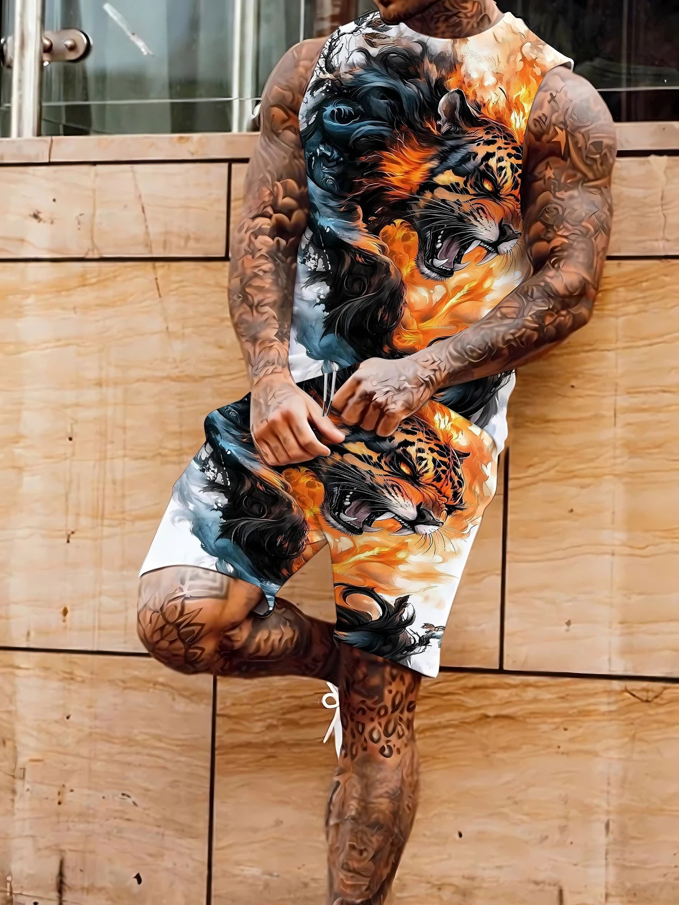 Men's Athletic Tank Top and Shorts Set Lightweight Polyester Sports Suit for Running and Jogging