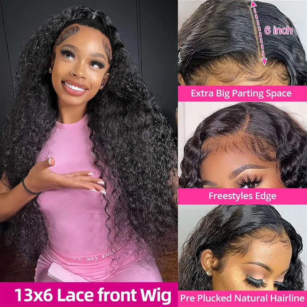 KVFCT Deep Wave Human Hair Lace Front Wig