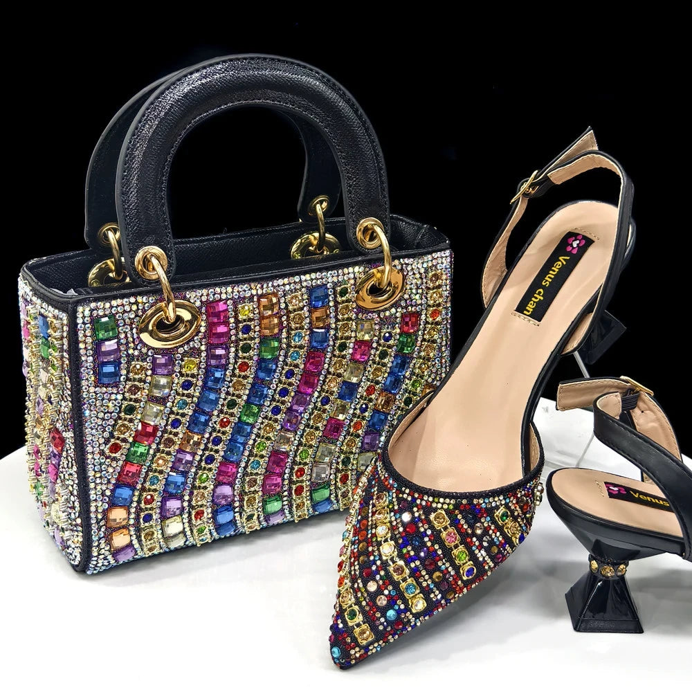 Rhinestone Slingback Heel and Bag Set