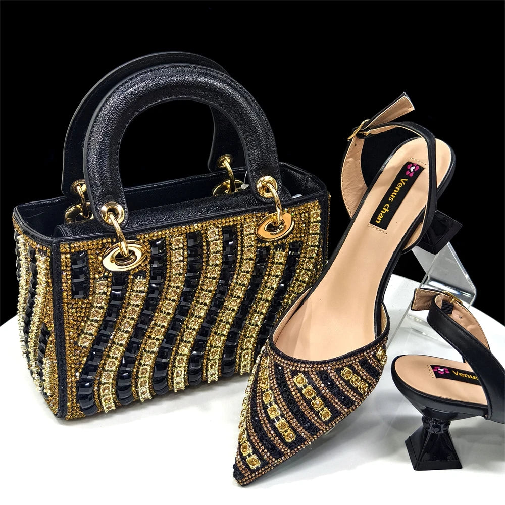 Rhinestone Slingback Heel and Bag Set