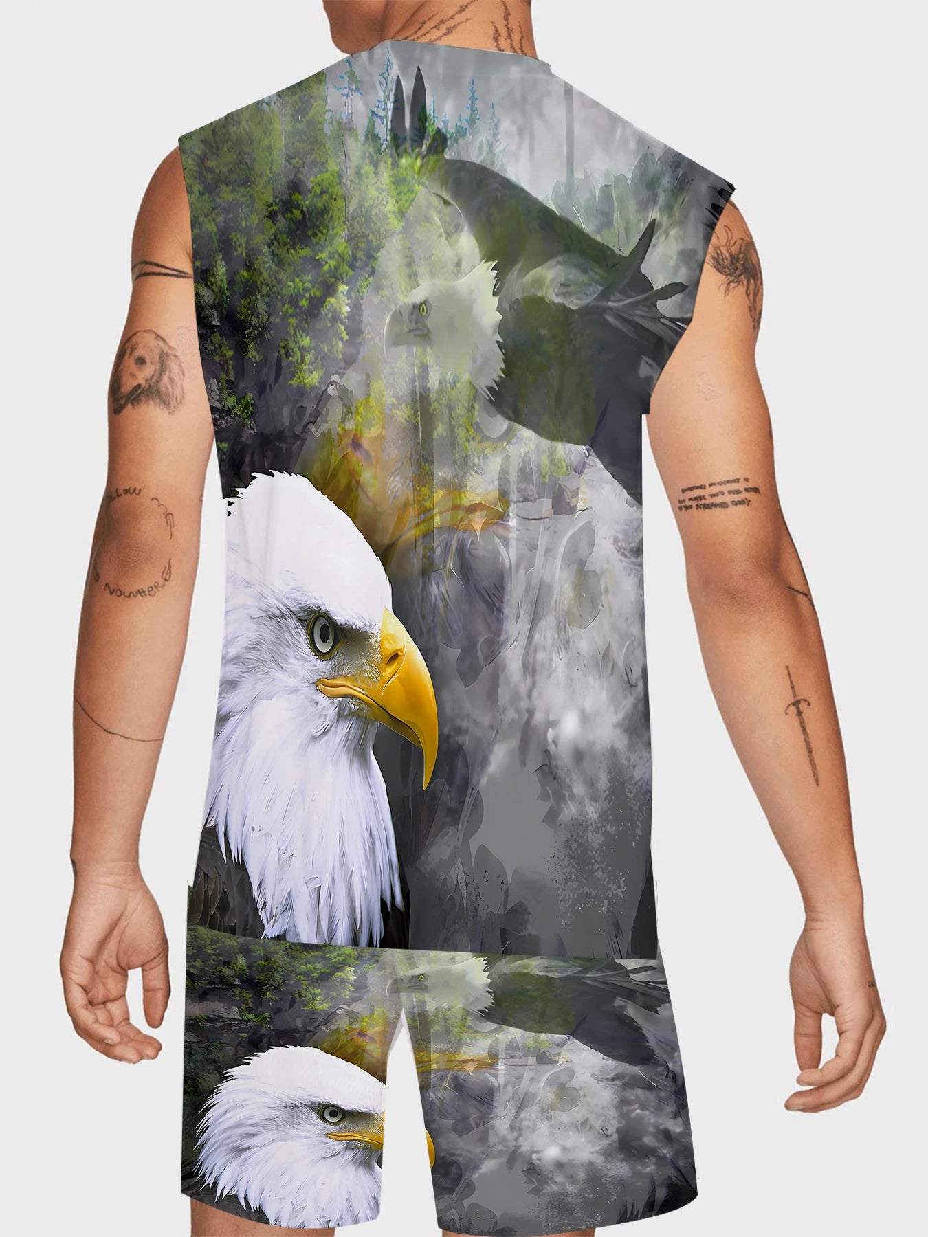 Men's Camouflage Print Tank Top and Shorts Set Polyester Tactical Style Casual Outfit EU/US Size