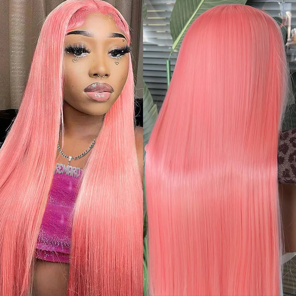 Pink Human Hair Wig Colored Body Wave Lace Front Wig 13X6 Hd Lace Frontal Wig 250 Density Brazilian Wig Original 40 Inch Natural