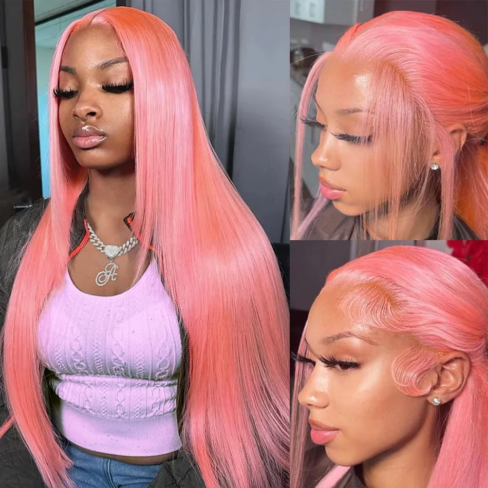 Pink Human Hair Wig Colored Body Wave Lace Front Wig 13X6 Hd Lace Frontal Wig 250 Density Brazilian Wig Original 40 Inch Natural