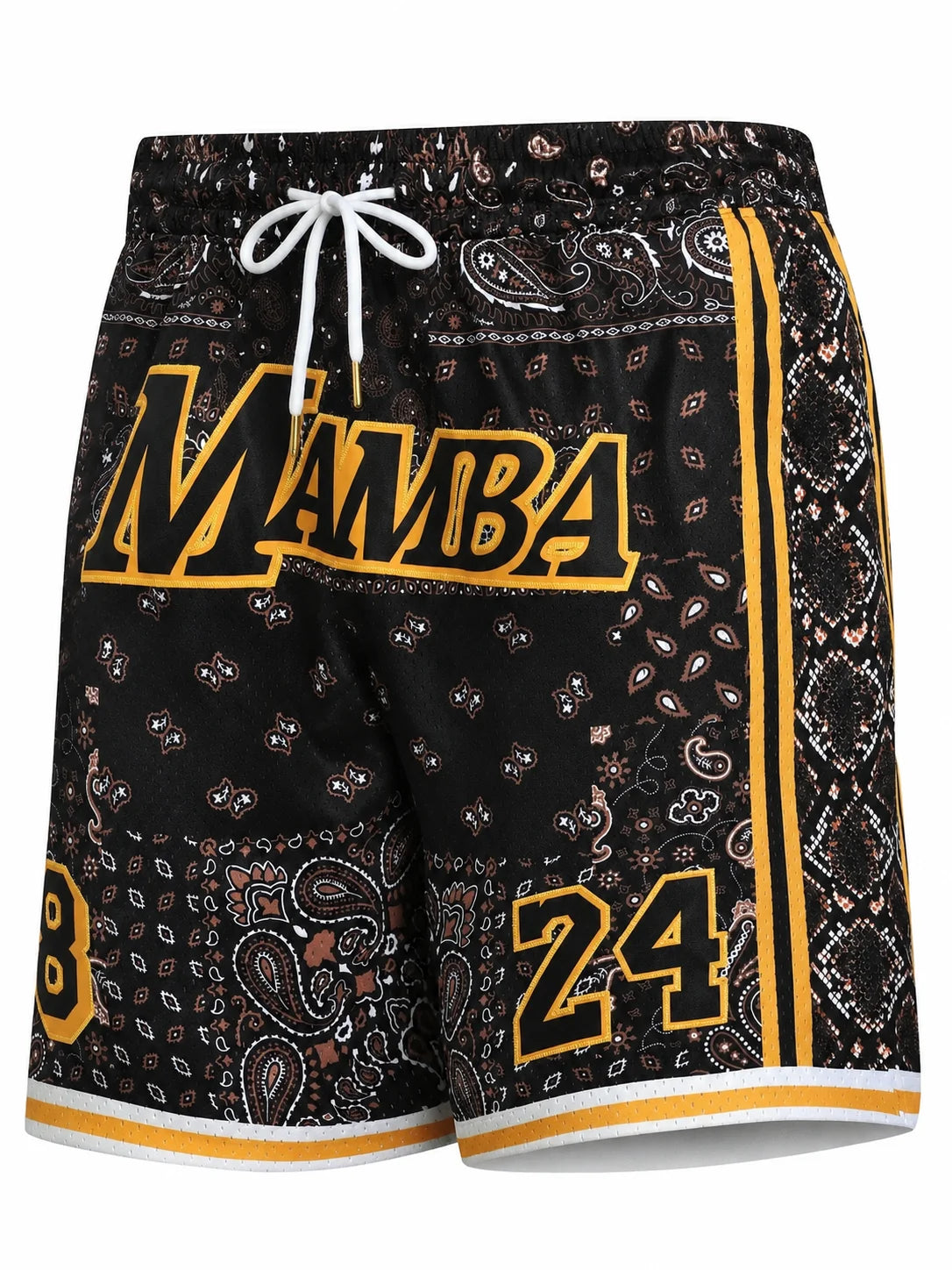 2026 Hot Sale Retro Black Paisley "MAMBA" Basketball Shorts with Embroidered 8 & 24 Numbers Men and Kids