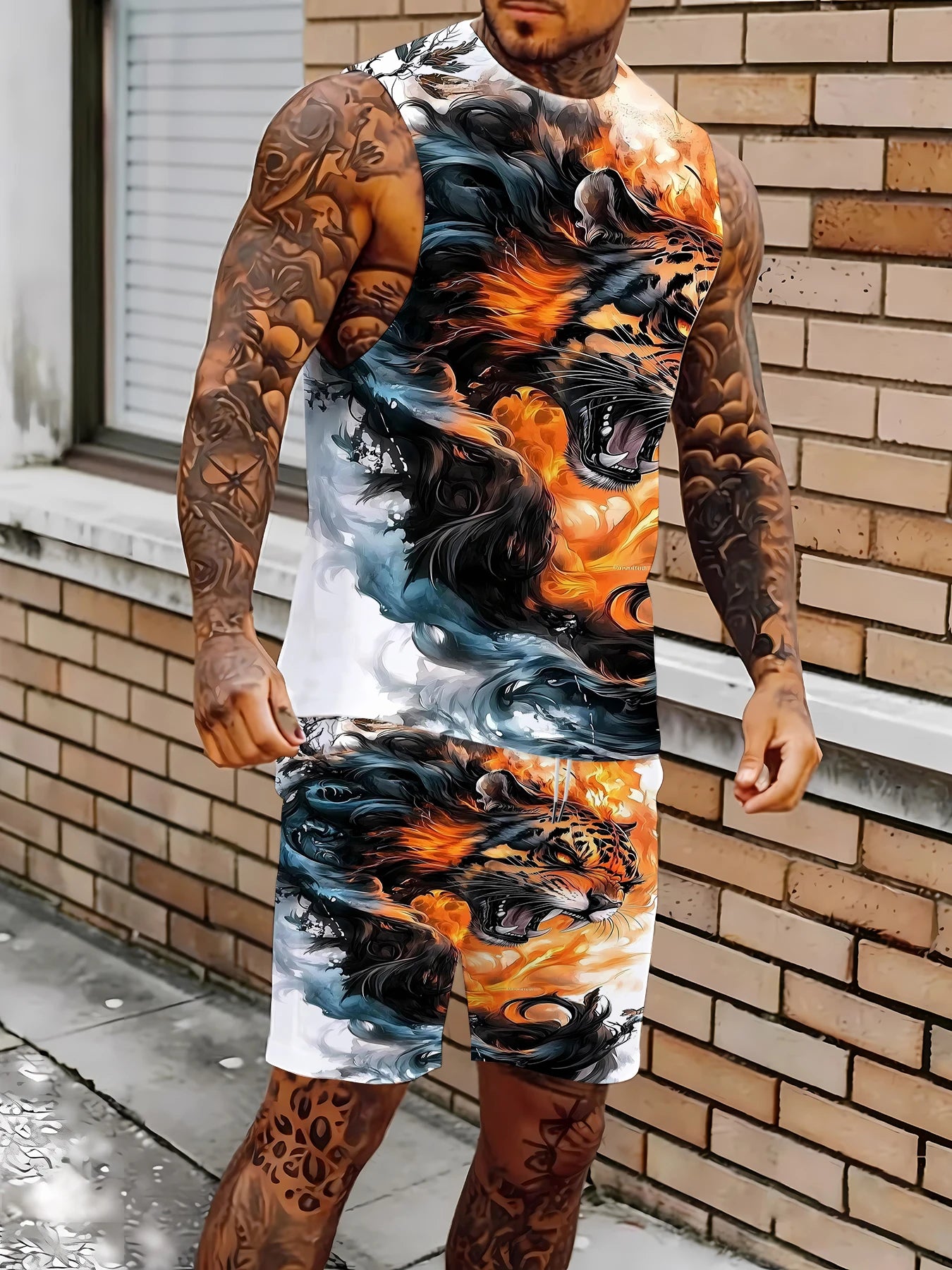 Men's Athletic Tank Top and Shorts Set Lightweight Polyester Sports Suit for Running and Jogging