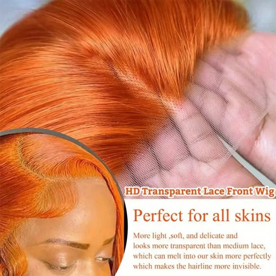 Ginger Orange Straight 13X6 Hd Lace Front Human Hair Wig 13X4 220 Density 36 Inch Wigs #350 Colored Pre Plucked Brazilian Wigs