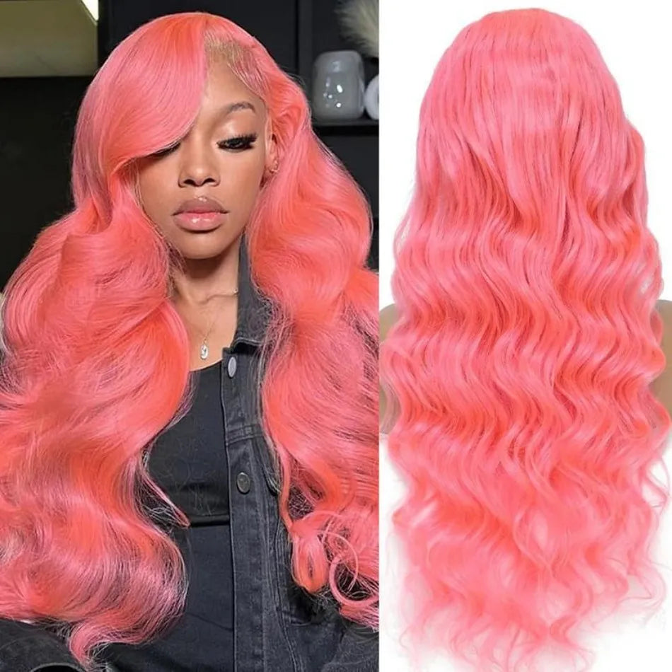 Pink Human Hair Wig Colored Body Wave Lace Front Wig 13X6 Hd Lace Frontal Wig 250 Density Brazilian Wig Original 40 Inch Natural
